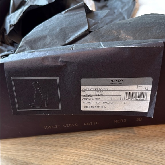 New in Box Prada Cervo Antic heeled Black Leather Women's Boots sz 38 - Picture 5 of 8